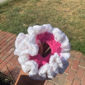 Handmade Pink and White Crochet Scrunchie